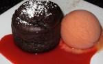Vegan Chocolate Souffle w/ Raspberry Coulis & Kauai Fruit&nbsp;Sorbet