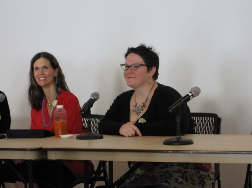 Dreena Burton (in red), sitting next to Joanna Vaught during the class, "Privacy Lines & Oversharing"