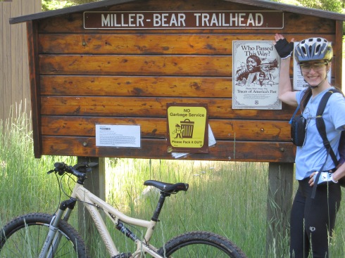 Elisa at the Trailhead for Bear Cr/Iron Cr Trail, on Stafford Creek Rd
