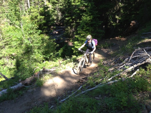 Elisa on the smooth section of Stafford Creek Trail