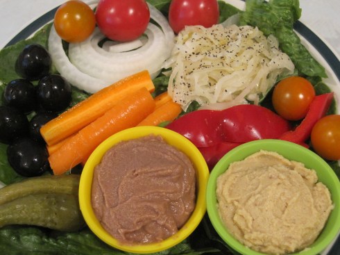 Veggie plate with Lilly's Black Bean & Cracked Pepper Hummus.