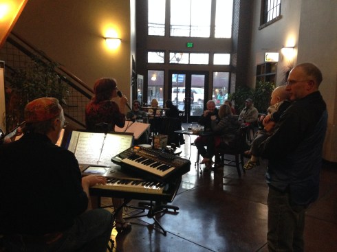 Eric & Todd enjoying some live music after dinner at La Rosa and vegan gelato at Bonta - April 10, 2015