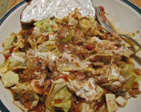Cabbage Roll Casserole with Vegan Sour Cream on Toast