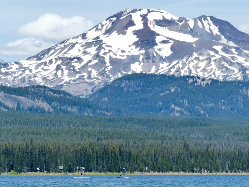 South Sister from Elk Lake (and my mom & dad are paddleboarding in the lake)