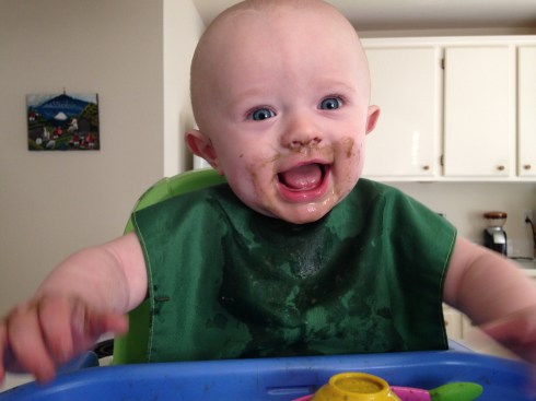 Green smoothie face - 6 months old - February 23, 2015