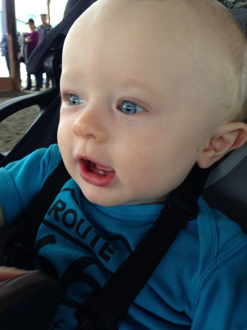 Good view of his 1st tooth! - July 11, 2015