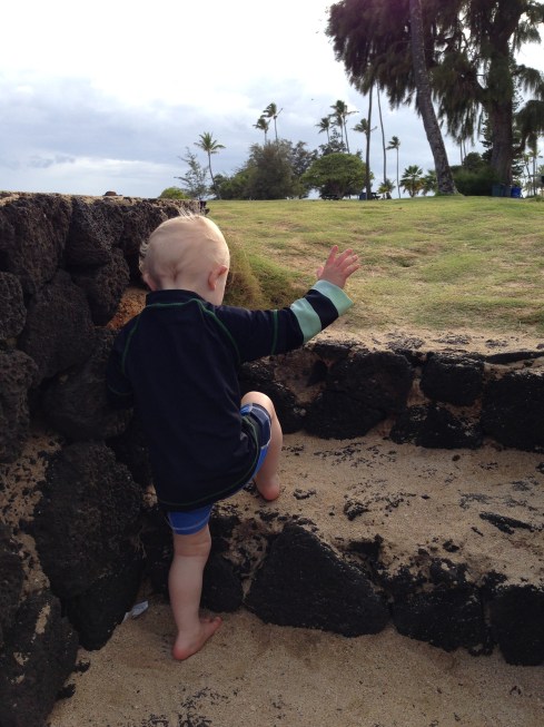 Todd climbing the steps at Brennecke's Beach - June 2, 2016